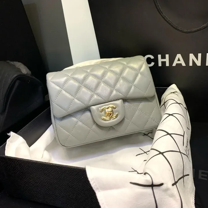 View 1 of Design Mint Green Quilted Leather Mini Square Classic Flap Bag – Dubai Fashion LUX