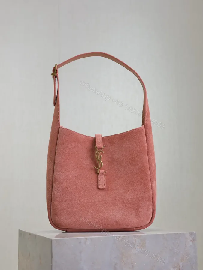 View 1 of Soft Suede Shoulder Bag - Rose + Suede + Everyday Luxe + YSL Hardware + Shoulder Bag