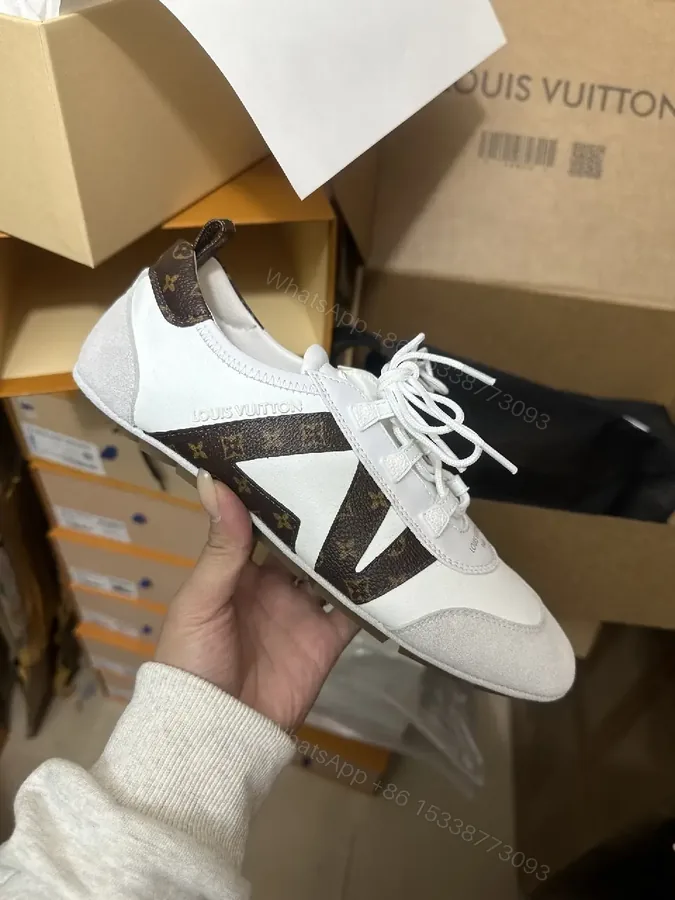 View 1 of White & Brown LV-Inspired Accent Runner Sneakers