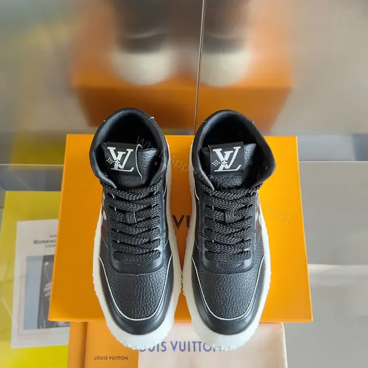 View 1 of Black Leather High-Top Sneakers with LV Detail