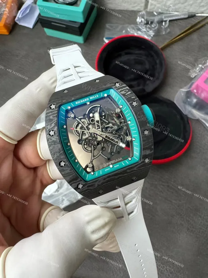View 1 of Richard Mille RM 055 “Yas Marina Circuit” Carbon TPT Vaucher Free-Sprung White Rubber Strap Custom Super Clone