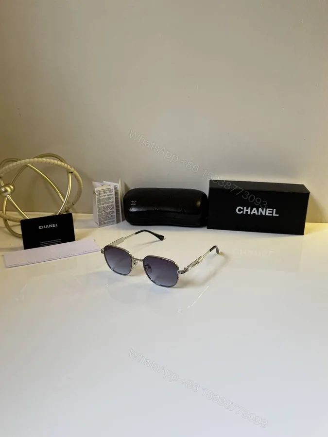 View 1 of First Copy Chanel Round Grey Lens Sunglasses Metal Frame Unisex UV Protection