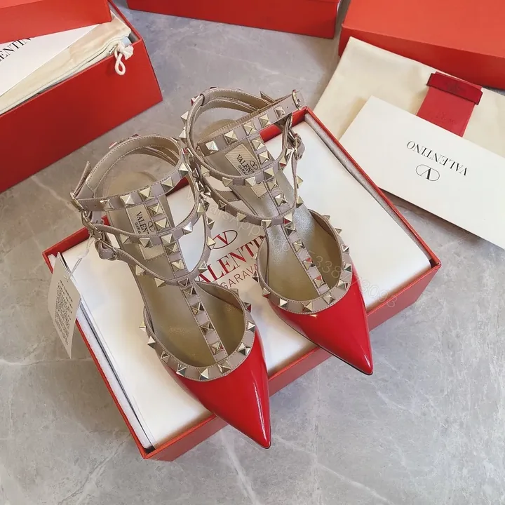 View 1 of Valentino Women Red Patent Leather Studded Heels