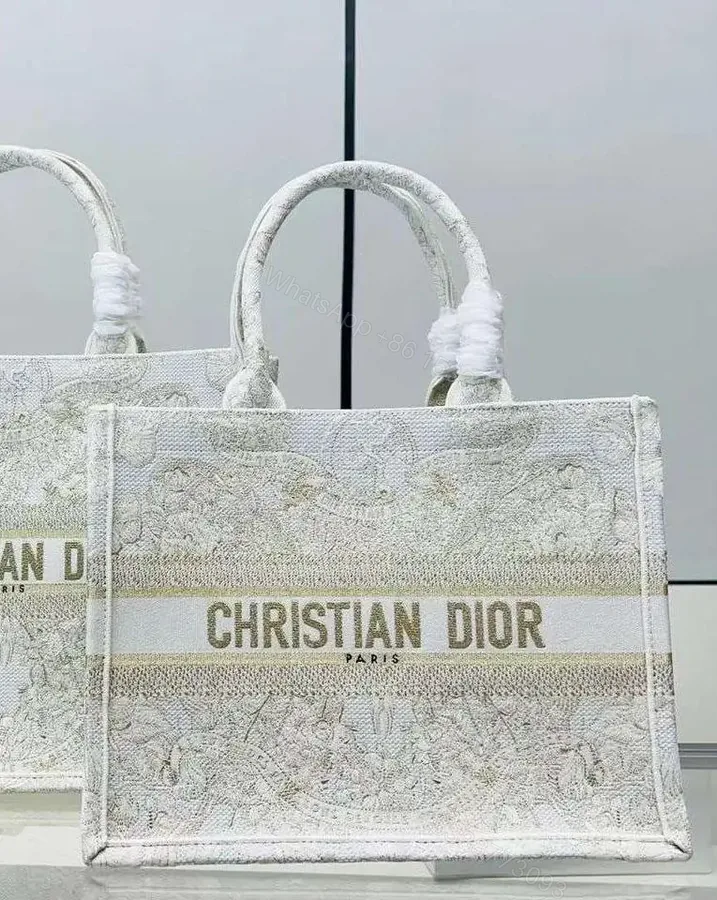 View 1 of Design Medium BOOK TOTE Gold-Tone and White Butterfly Around The World Embroidery – Dubai Fashion LUX