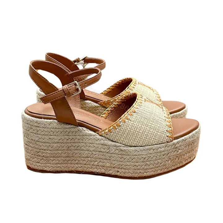 View 1 of LOUIS VUITTON HELIOS WEDGE SANDAL RAFFIA BROWN