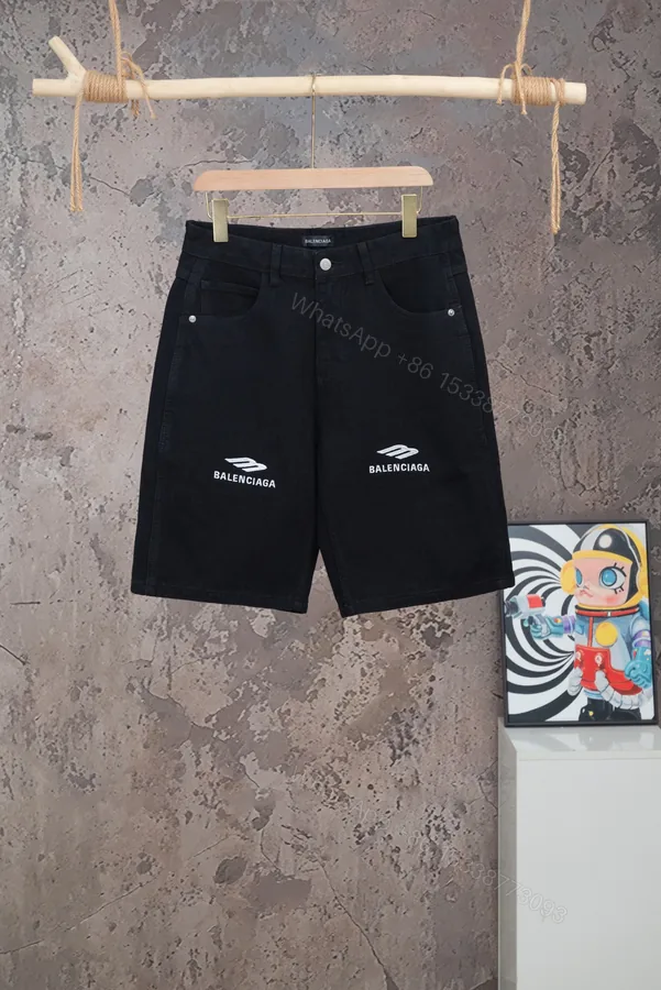 View 1 of Balenciaga高仿男士牛仔短褲簡約logo設計百搭休閒街頭風