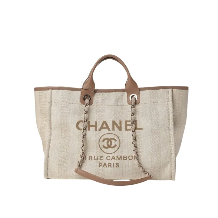 View 1 of Chanel Deauville Medium Tote Beige And Brown Canvas 38Cm