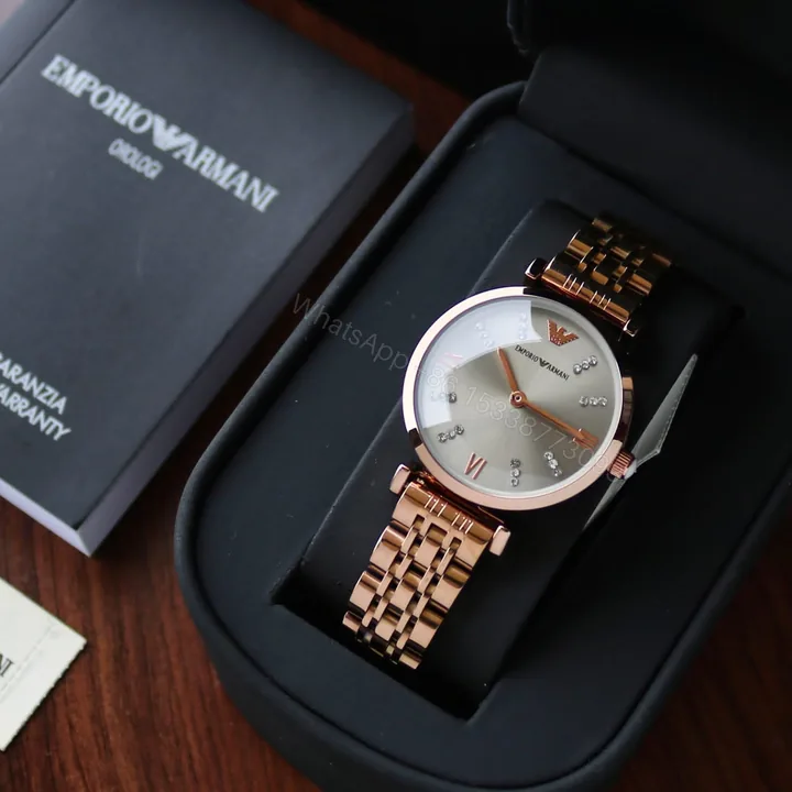 View 1 of First Copy Emporio Armani Rose Gold White Dial Watch For Women