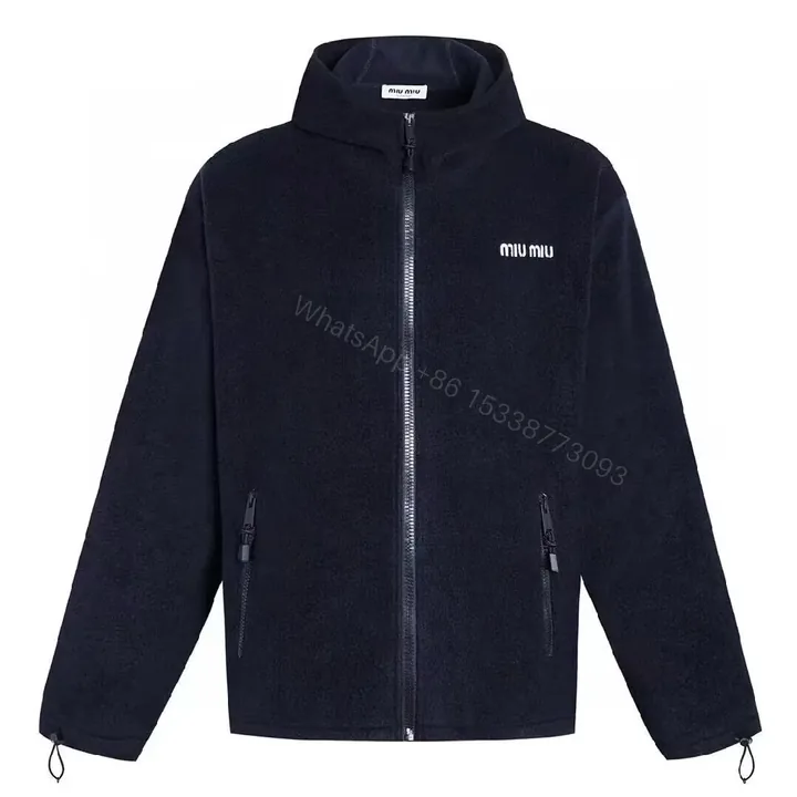 View 1 of Navy Fleece Zip Jacket – Minimalist Luxury Outerwear