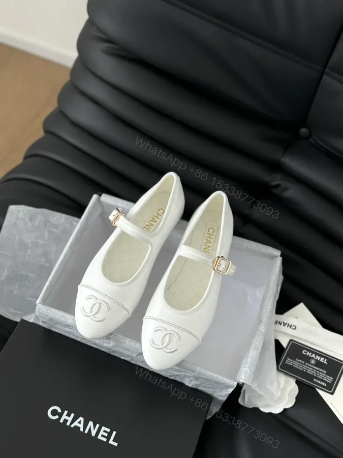 View 1 of White Mary Jane Flats - Luxe, Logo-Accent, Cushioned Comfort