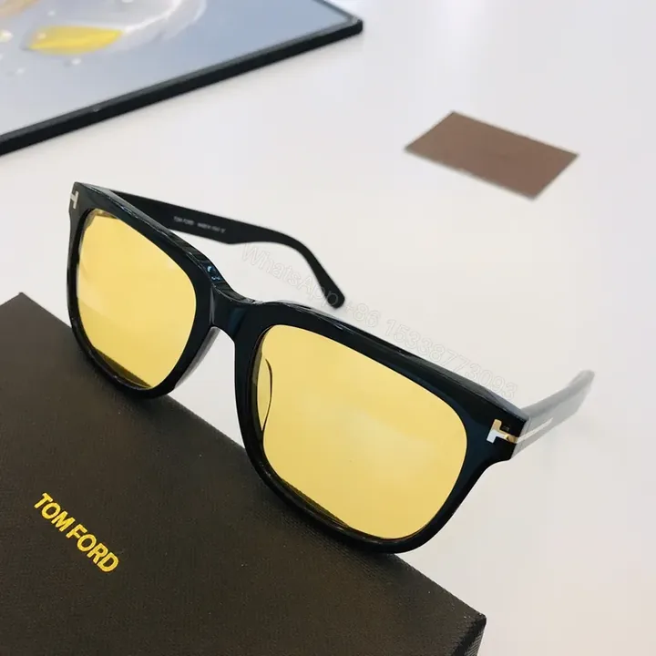 View 1 of Bold Black Acetate Sunglasses - Amber Lenses, Tom Ford Style