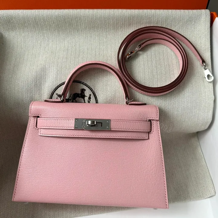 View 1 of HN Mini Kelly 20 bag in Rose Sakura leather with silver hardware