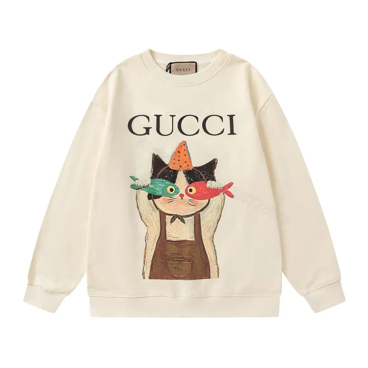 View 1 of Gucci 高仿魚眼貓咪派對插畫長袖 搞怪趣味造型款