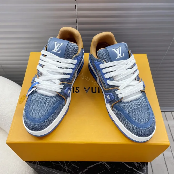 View 1 of Denim-Texture Luxe: LV-Inspired Platform Sneakers