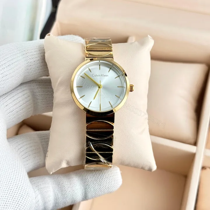 View 1 of CK Calvin Klein White Dial Gold Chain Watch First Copy | 7A Quality Replica