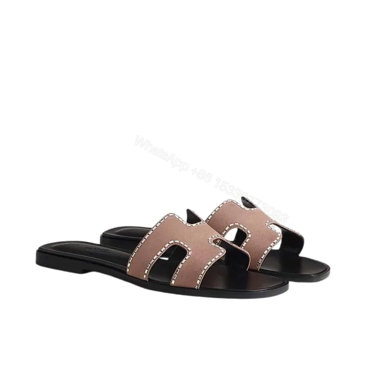 View 1 of HERMES ORAN SANDAL BROWN AND BLACK