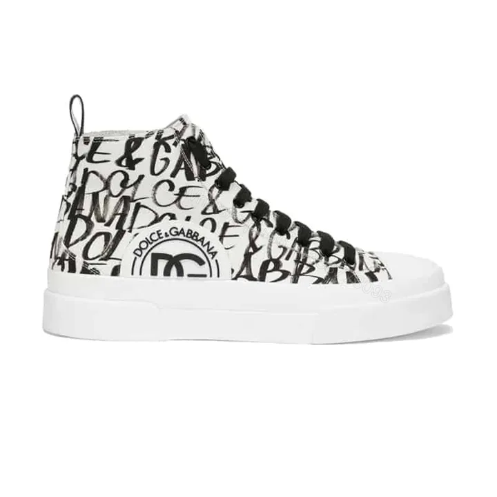 View 1 of DOLCE AND GABBANA CANVAS PORTOFINO LIGHT MID-TOP SNEAKERS WITH DG LOGO PRINT – DG109