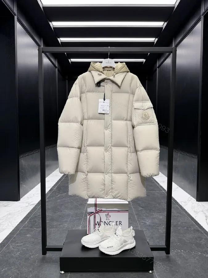 View 1 of Off-White-Trim Puffer Coat: Ultra-Warm, Subtle Luxury