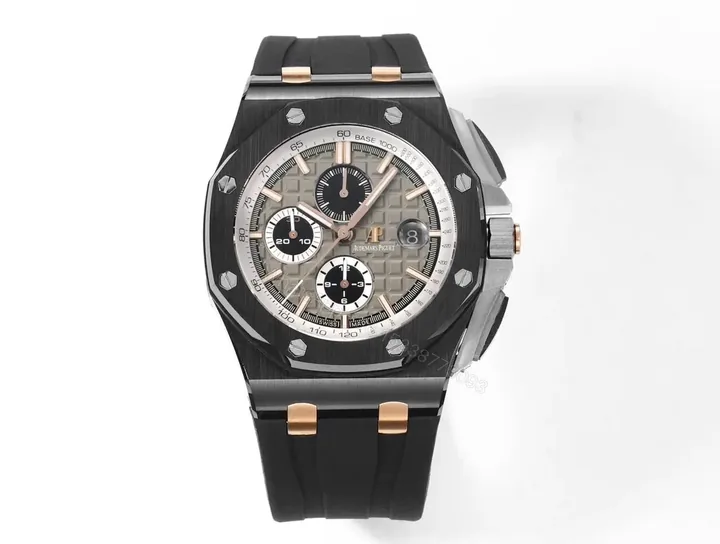 View 1 of OM Factory Audemars Piguet Royal Oak Offshore Chronograph – Black and Rose Gold with Grey Dial, Rubber Strap