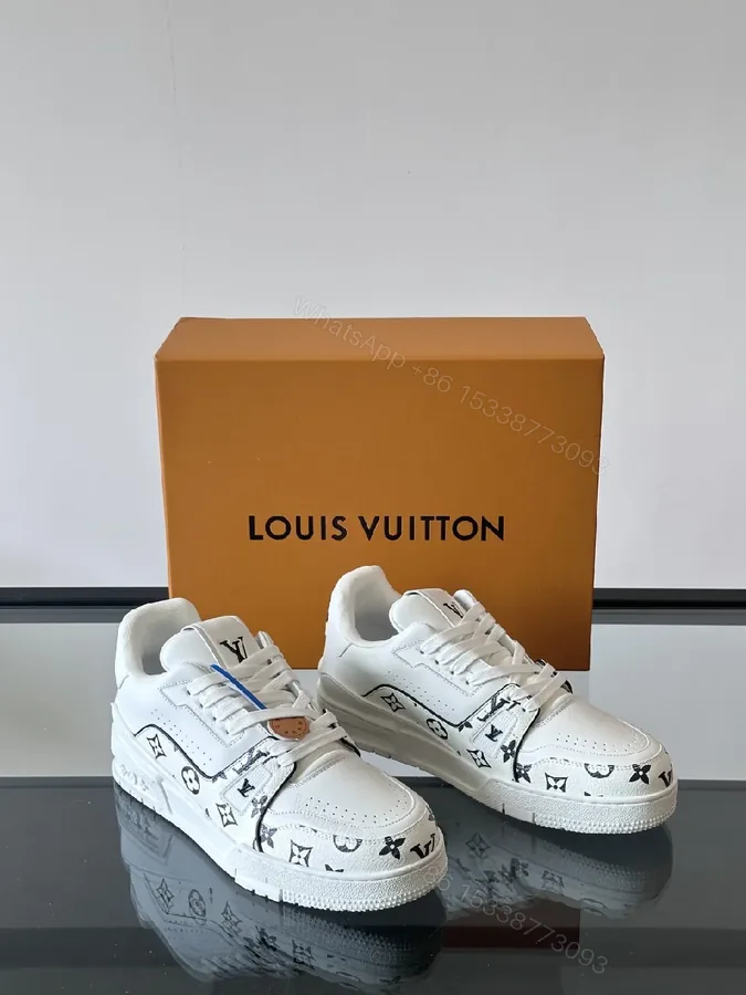 View 1 of White Leather Monogram High-Tops with Luxe Details Sneakers