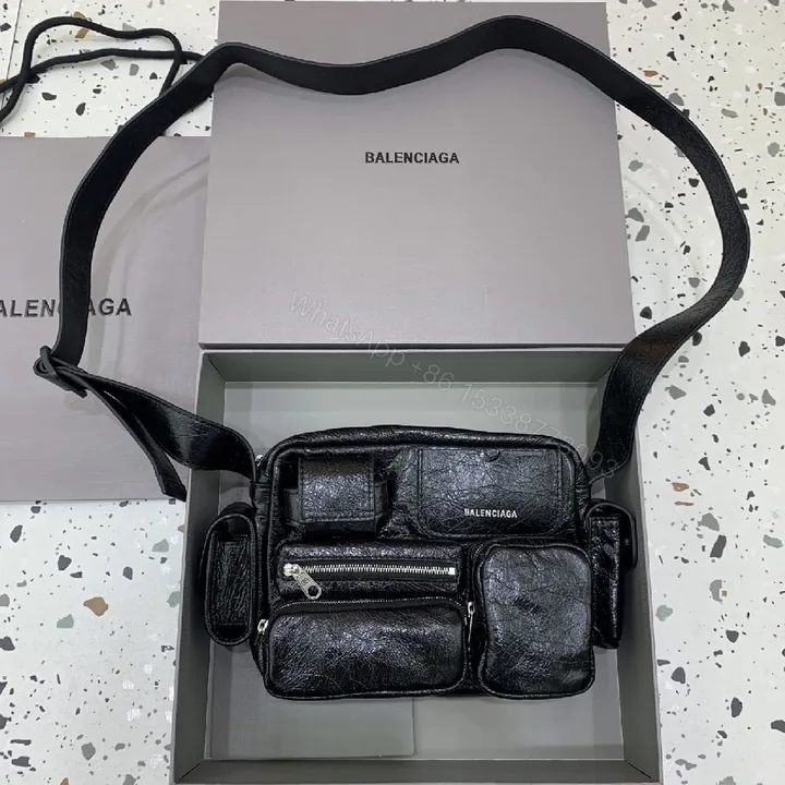 View 1 of Textured Leather Crossbody: Balenciaga-Inspired, City-Chic, Multi-Pocket Crossbody Bag