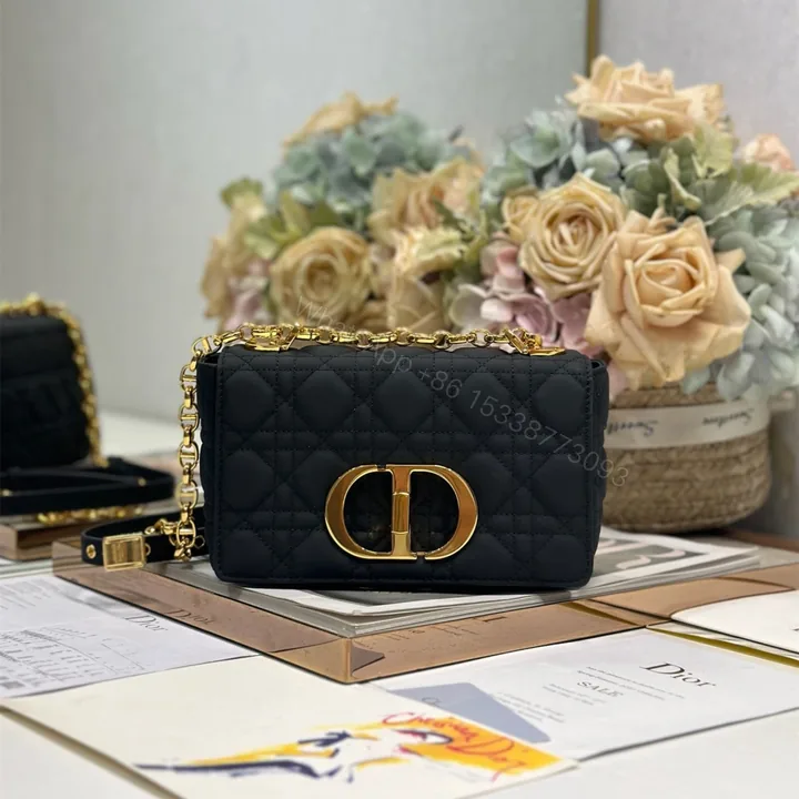 View 1 of 高仿Dior*Caro系列M9240M901小牛皮鏈條包黑金小號免檢版