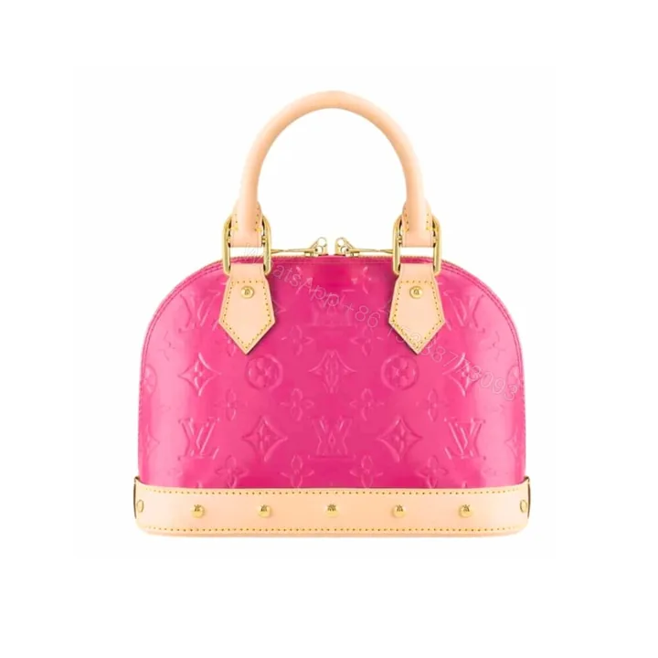 View 1 of Louis Vuitton Alma Nano Monogram Vernis Embossed Neon Pink 18Cm M90611