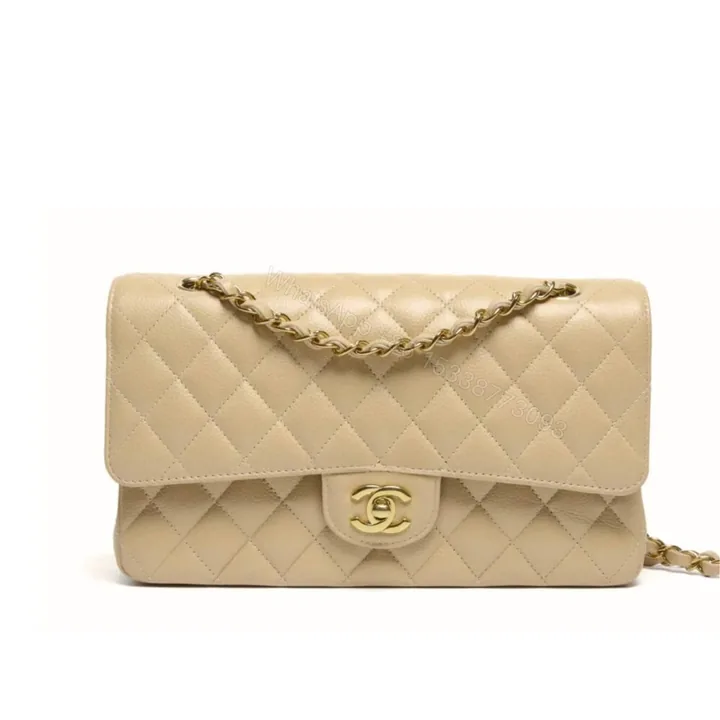 View 1 of Chanel Classic Grain Gold Hardware Handbag Beige 25Cm A01112