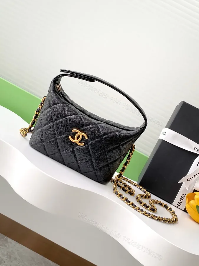 View 1 of Black Quilted Leather Shoulder Bag + Gold Hardware + Chic Classic + Versatile Everyday Luxury + Bag