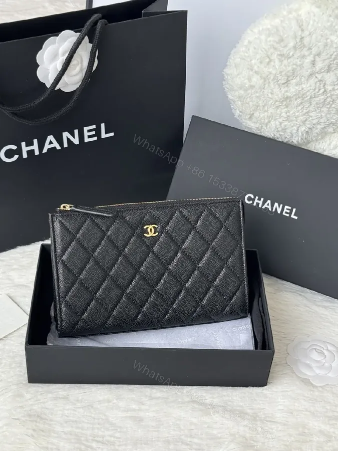 View 1 of Quilted Black Leather Wallet with Gold Hardware Luxe