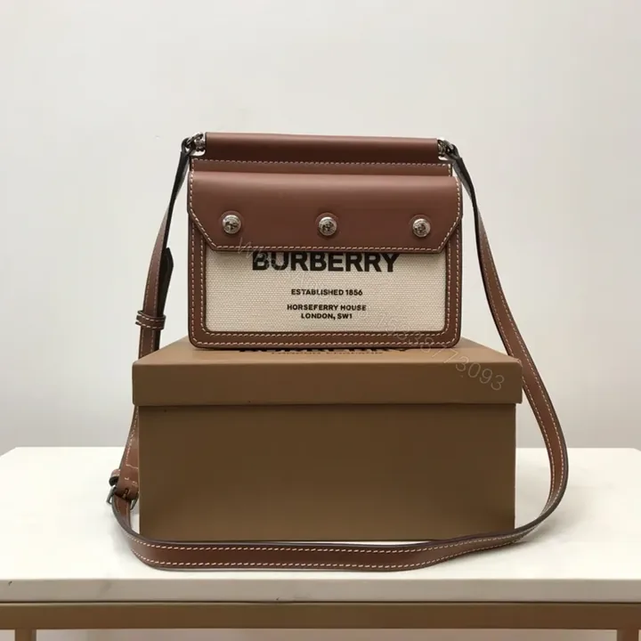View 1 of Structured Canvas Crossbody: Leather Trim, Burberry-Inspired Luxury Bag