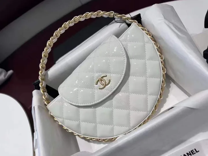 View 1 of Chanel Quilted Patent Leather Chain Around Hoop Bag Aged