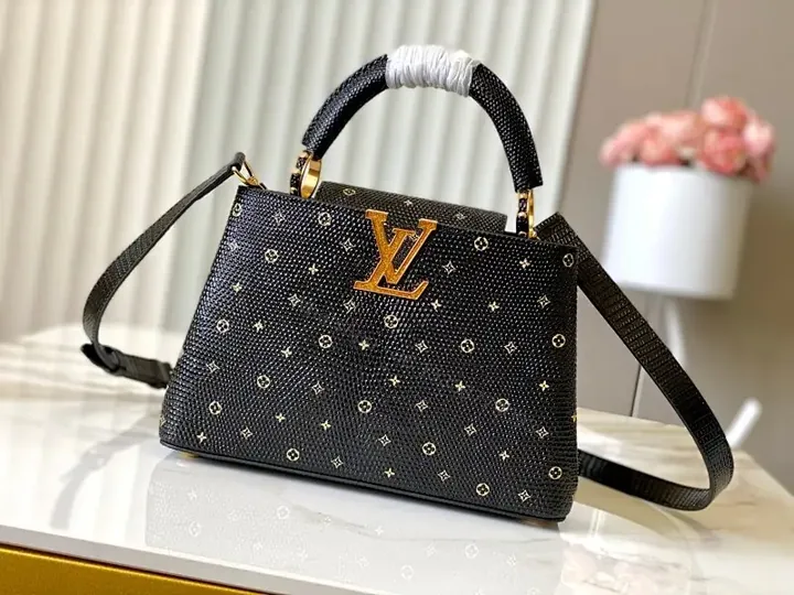 View 1 of Chic Satchel in Textured Leather with Gold Hardware