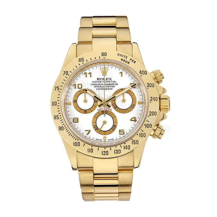 View 1 of Rolex Daytona 116528 Super Clone: 40mm Yellow Gold White Dial Cosmograph