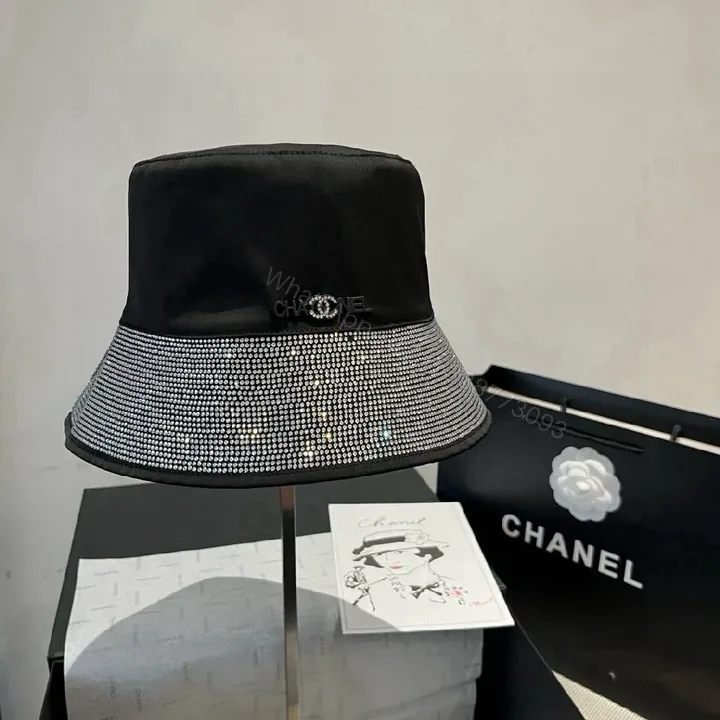 View 1 of Black Satin Bucket Hat with Rhinestone Band - Luxe Statement Hat