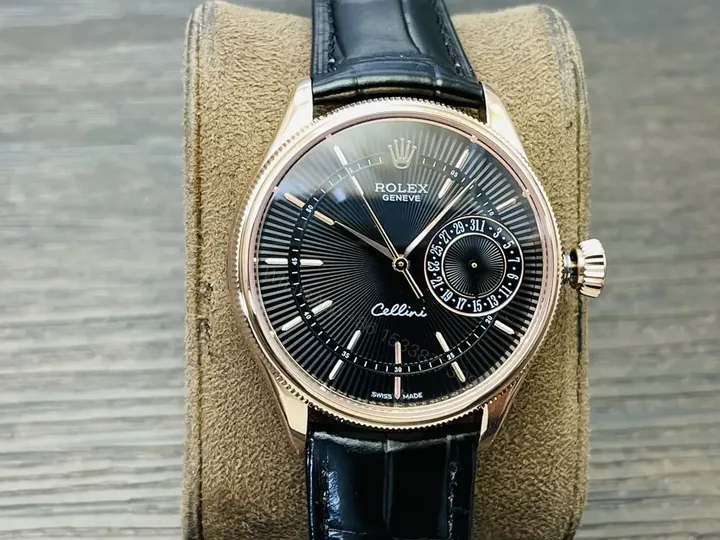 View 1 of Rolex Cellini Date 50515 39mm Everose Black Alligator Strap Watch 50515-0011