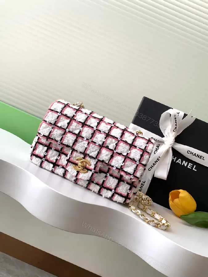 View 1 of Tweed Grid Bag: Textured Luxury, Gold Hardware, Everyday