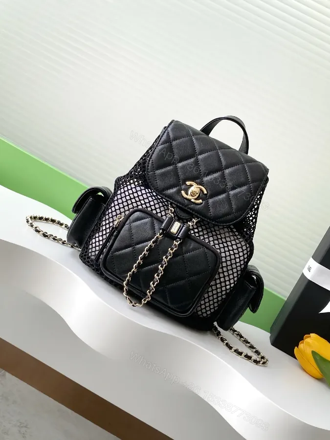 View 1 of Black Quilted Mesh Backpack - Luxury Everyday Carry