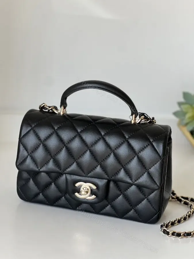 View 1 of Chanel Mini Rectangular Top Handle Black