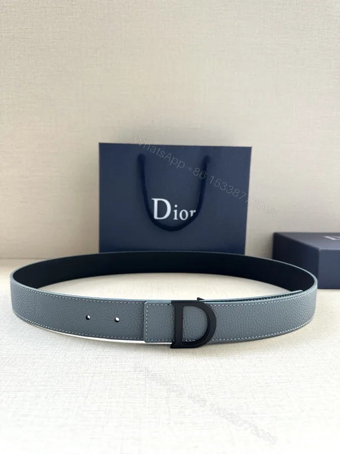 View 1 of Dior 原單男士皮帶 單 D 黑扣設計 霧灰藍皮革