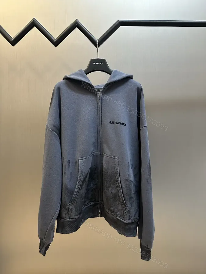 View 1 of Slate Cotton-Blend Zip Hoodie with Textured Pockets