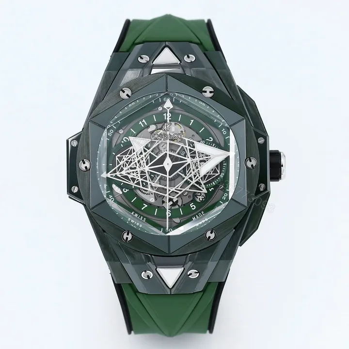 View 1 of Hublot Big Bang Sang Bleu Replica 45MM Premium Green Ceramic Rubber Strap Edition RG-HUBLOT-SANGBLEU-GREEN-45