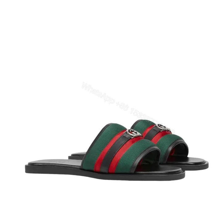 View 1 of Gucci Men Slide Sandal With Interlocking G Green And Red ‎835091 HAAHH 8449