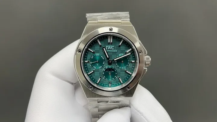 View 1 of IWC Ingenieur Green Replica 42MM Premium Perpetual Calendar Steel Bracelet Edition RG-IWC-INGENIEUR-GREEN-42