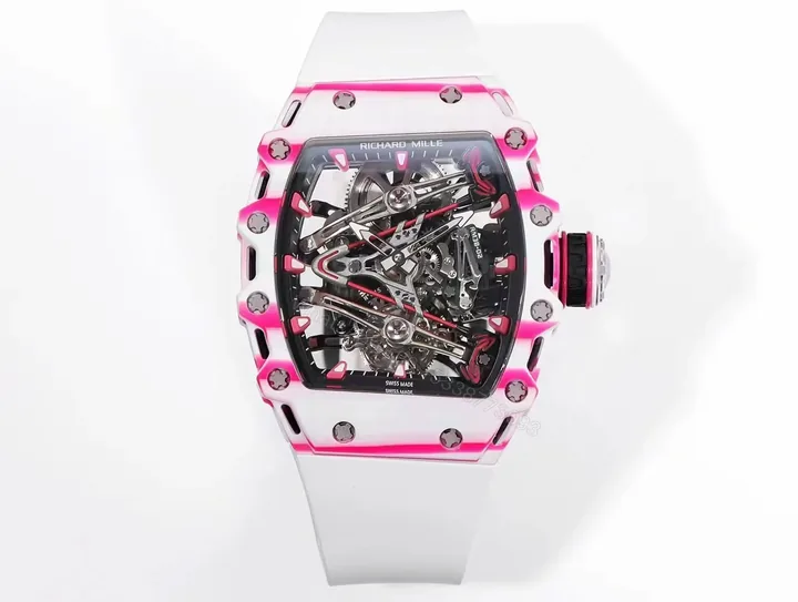 View 1 of Richard Mille RM38-02 Tourbillon Bubba Watson Watch Pink Quartz Carbon Fiber Skeleton Dial Golf Ball Inspired Manual Winding Movement RM38-02-BW-PQC-SK10