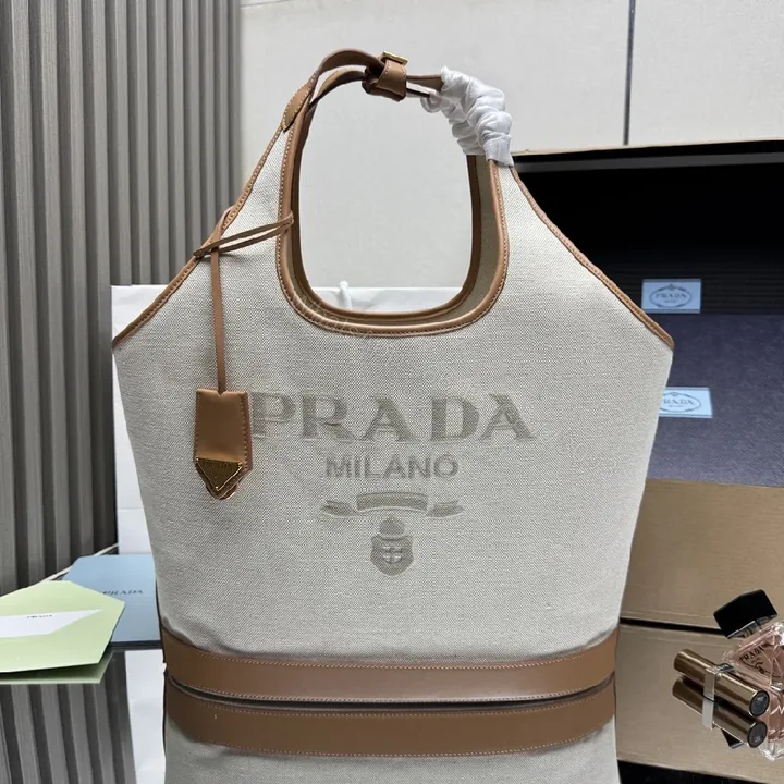 View 1 of Linen Tote with Leather Trim: Everyday Luxury Tote