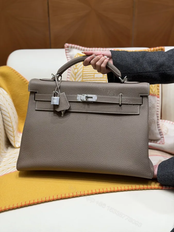View 1 of Hermès 高仿 Kelly 灰色荔枝紋手提包 高級質感精品女包