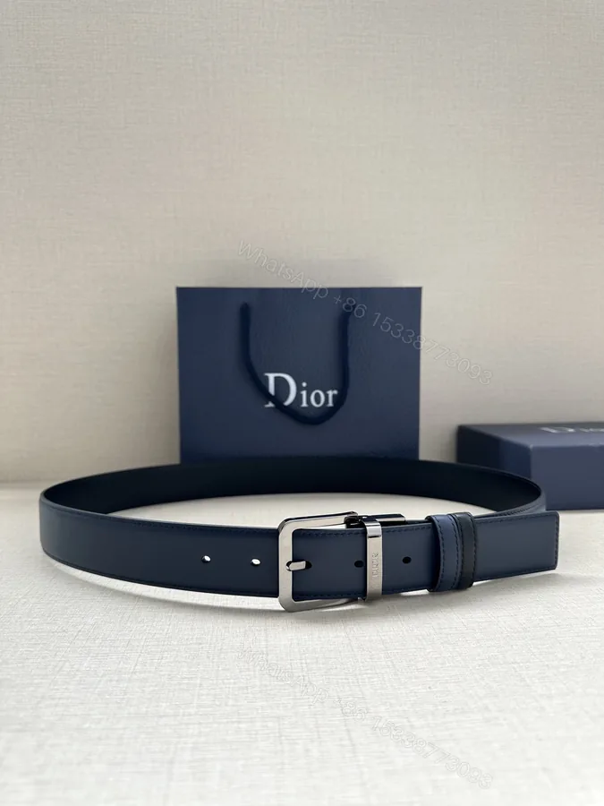 View 1 of Dior原單皮帶 男士藍色霧面牛皮 寬版平頭銀扣款經典再現