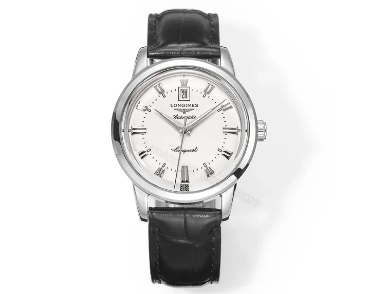 View 1 of Longines Conquest Classic Re Edition Cyclops Watch Silver Dial Black Leather Strap 40mm Case Sapphire Crystal 9015 Movement