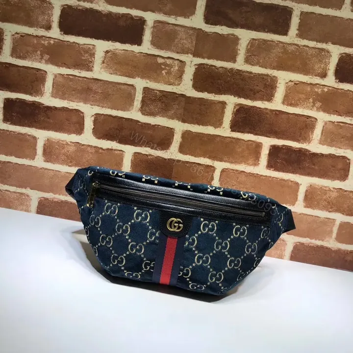 View 1 of Gucci Belt Bag GG Velvet Blue in Velvet with Brass-tone